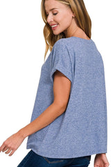 Zenana Soft Melange Hacci V-neck Tee OutfitFlow