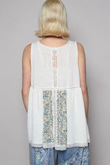 POL V Neck Sleeveless Tank Top with Lace Detail OutfitFlow