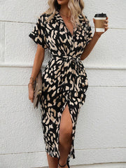 Short Sleeve Tie Waist Dress Black OutfitFlow