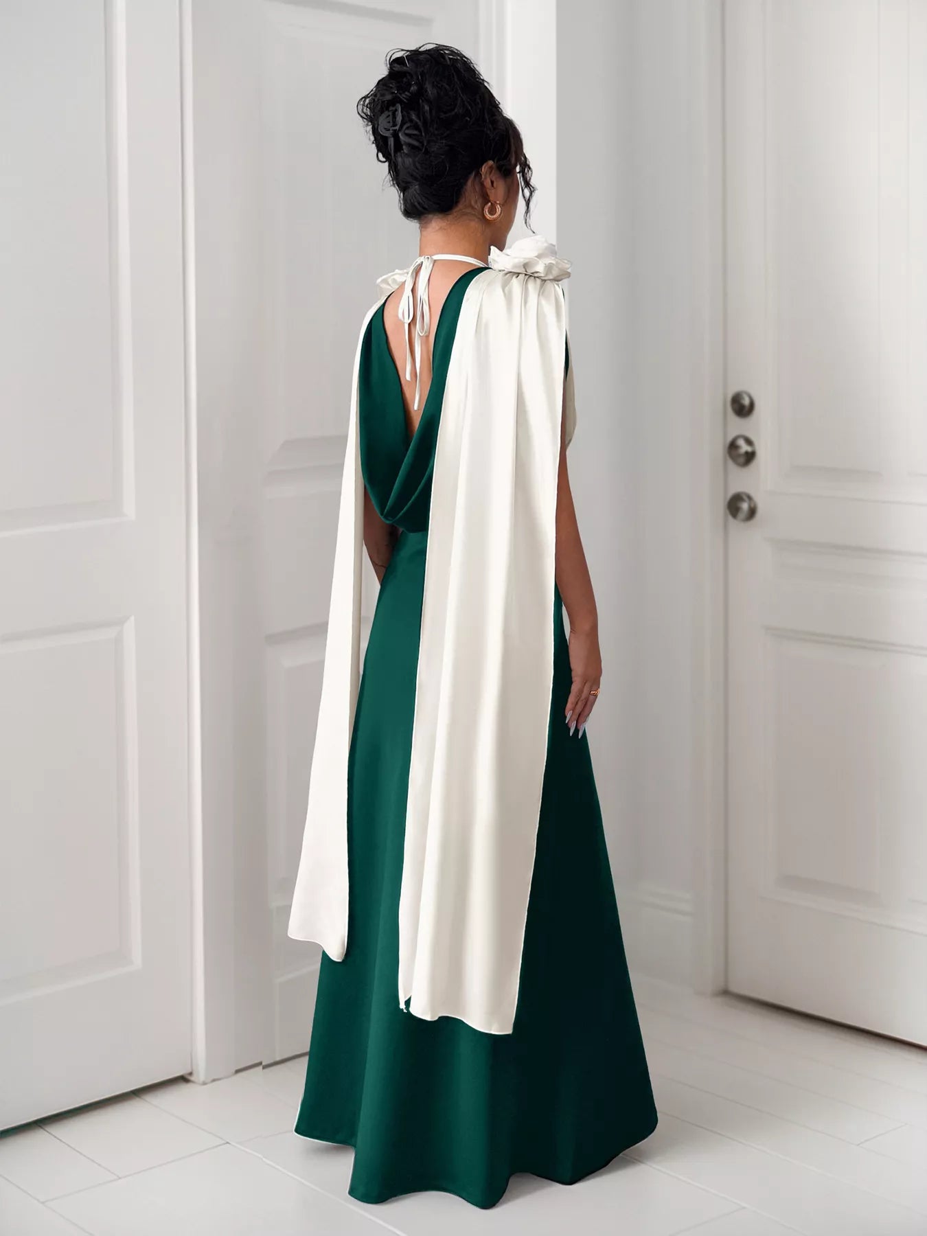 Floral Applique Two Tone Maxi Dress OutfitFlow