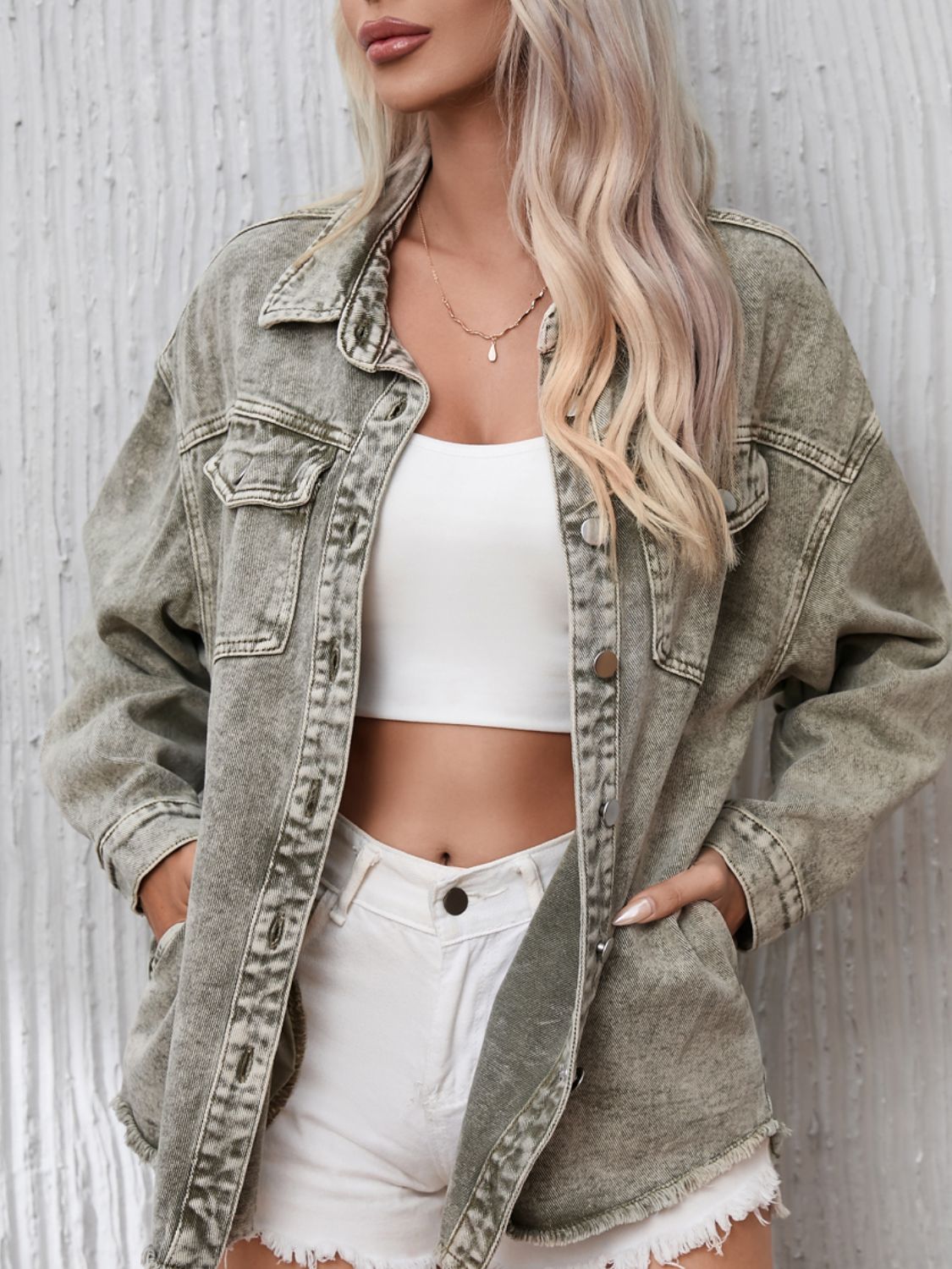 Outfit Flow - Raw Hem Button Up Denim Jacket