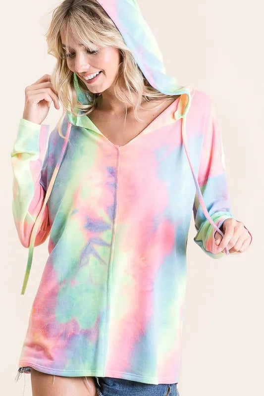 BiBi Tie Dye Terry Long Sleeve Hoodie OutfitFlow