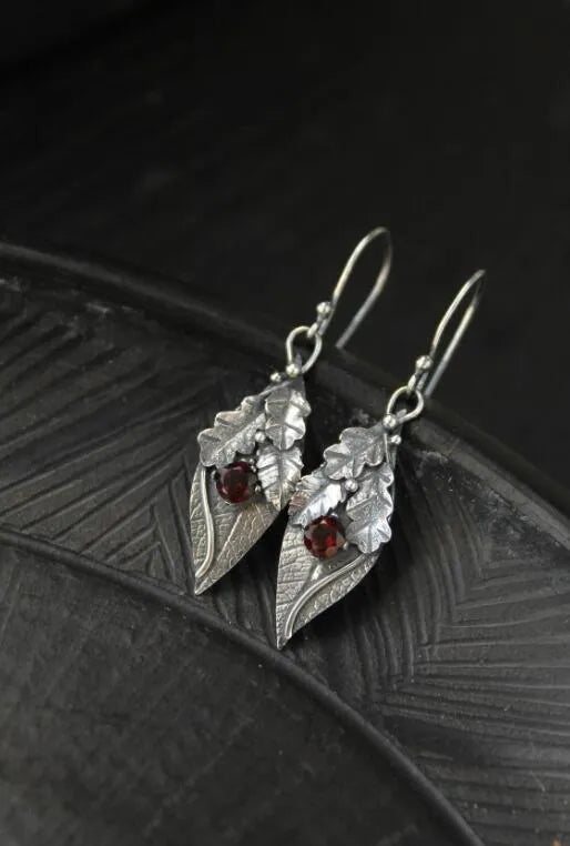 Alloy Rhinestone Leaf Shape Earrings Brown One Size OutfitFlow