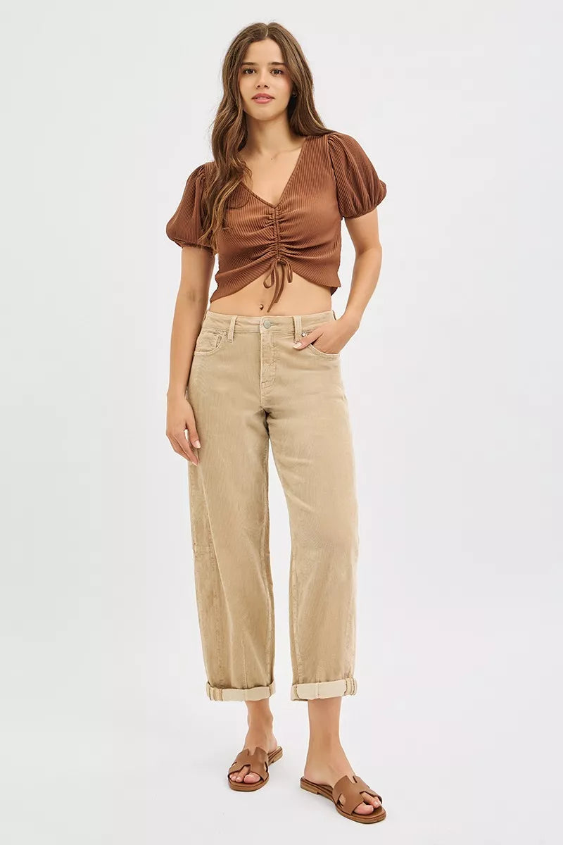 RISEN High Rise Crop Barrel Cordurory Pants OutfitFlow