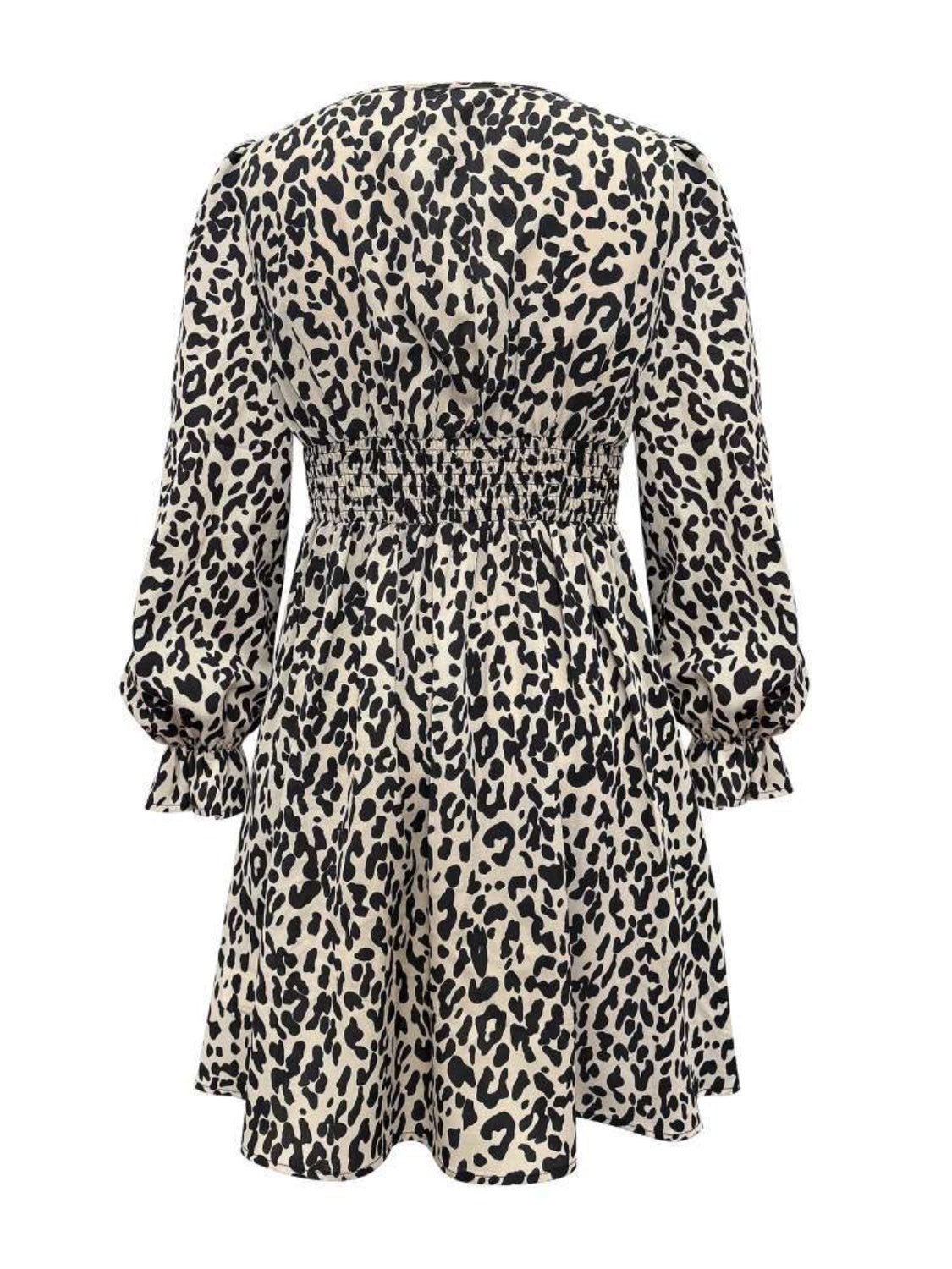 Outfit Flow - Leopard V-Neck Flounce Sleeve Dress