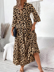 Leopard 3/4 Sleeve Midi Dress OutfitFlow