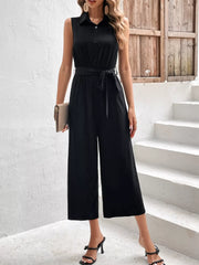 Sleeveless Wide Leg Jumpsuit Black OutfitFlow
