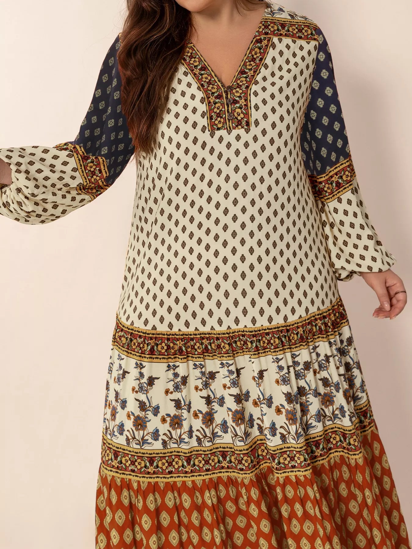 Plus Size Notched Balloon Sleeve Maxi Dress OutfitFlow