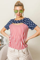 BiBi American Flag Theme Front Cut Out Top OutfitFlow