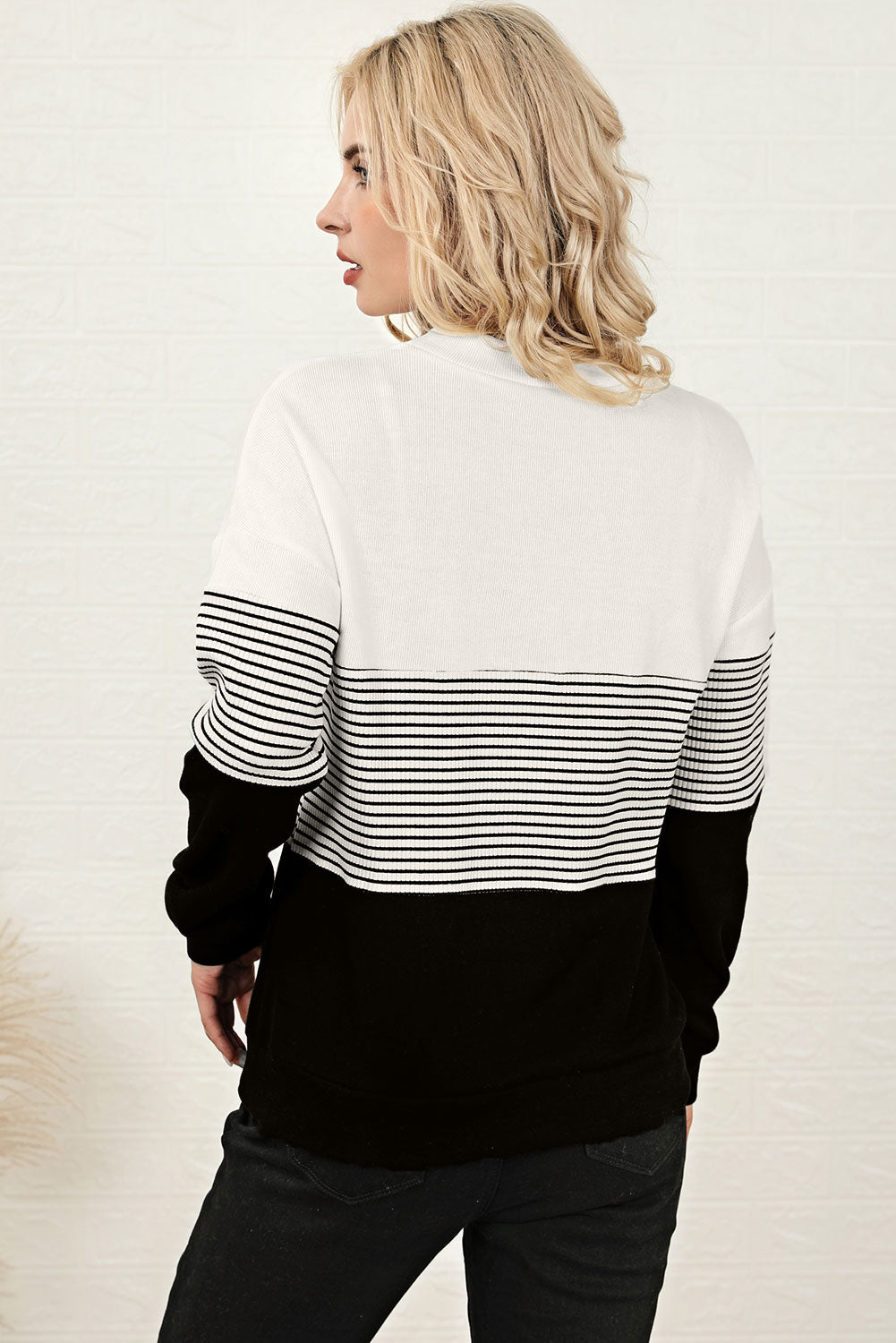 Outfit Flow - Striped Color Block Long Sleeve Knit Top