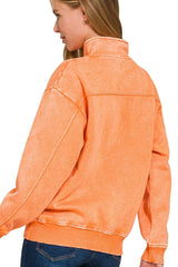 Zenana Acid Wash Fleece Half Zip Pullover Sweatshirt OutfitFlow