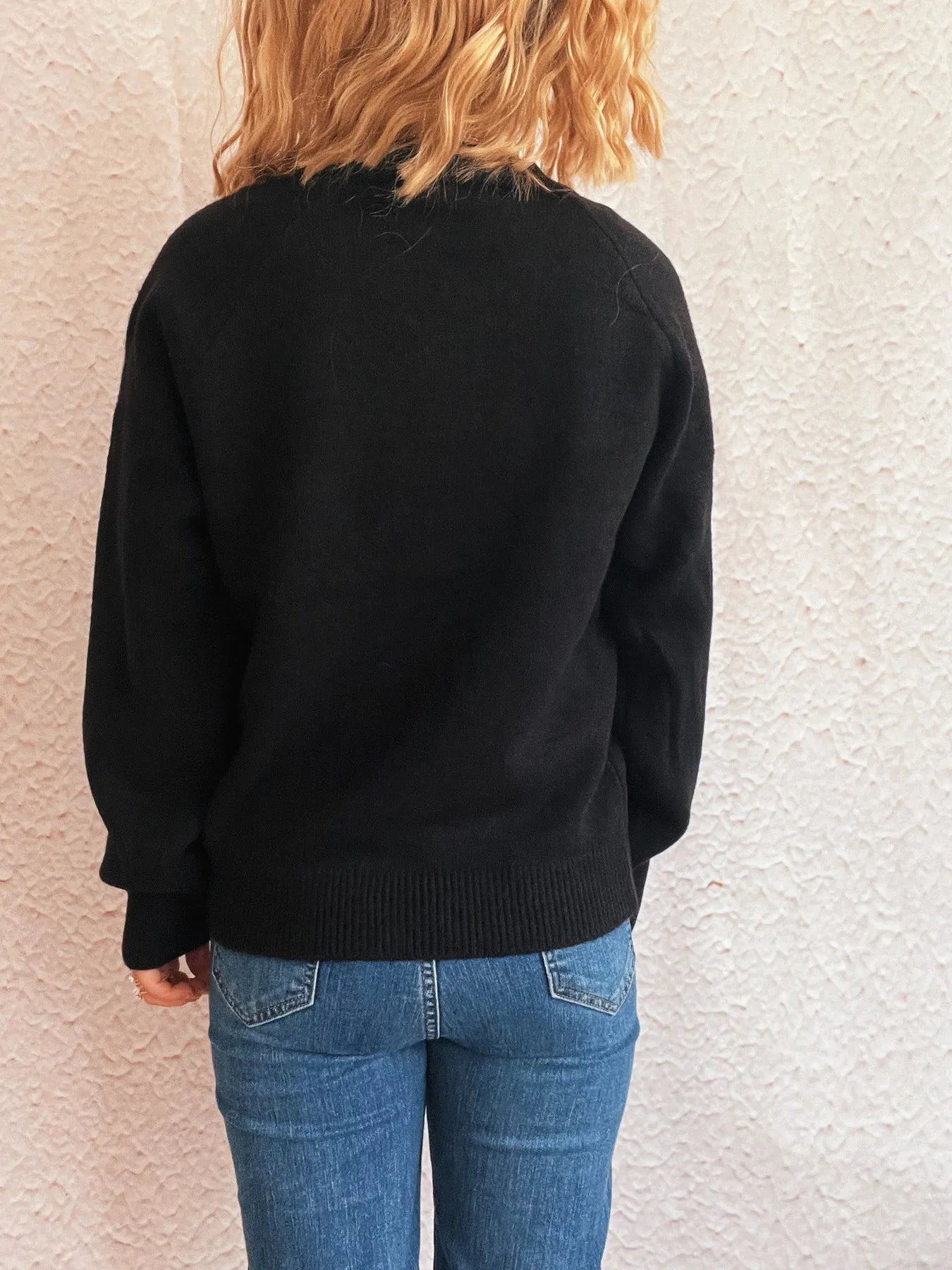Button-Front Long Sleeve Sweater OutfitFlow