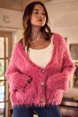 SO ME Soft Touch Hairy Loose Fit Cozy Sweater Cardigan OutfitFlow