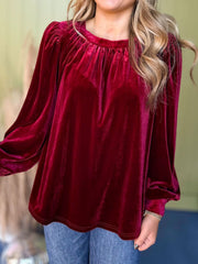 Outfit Flow - Ruched Round Neck Long Sleeve Blouse