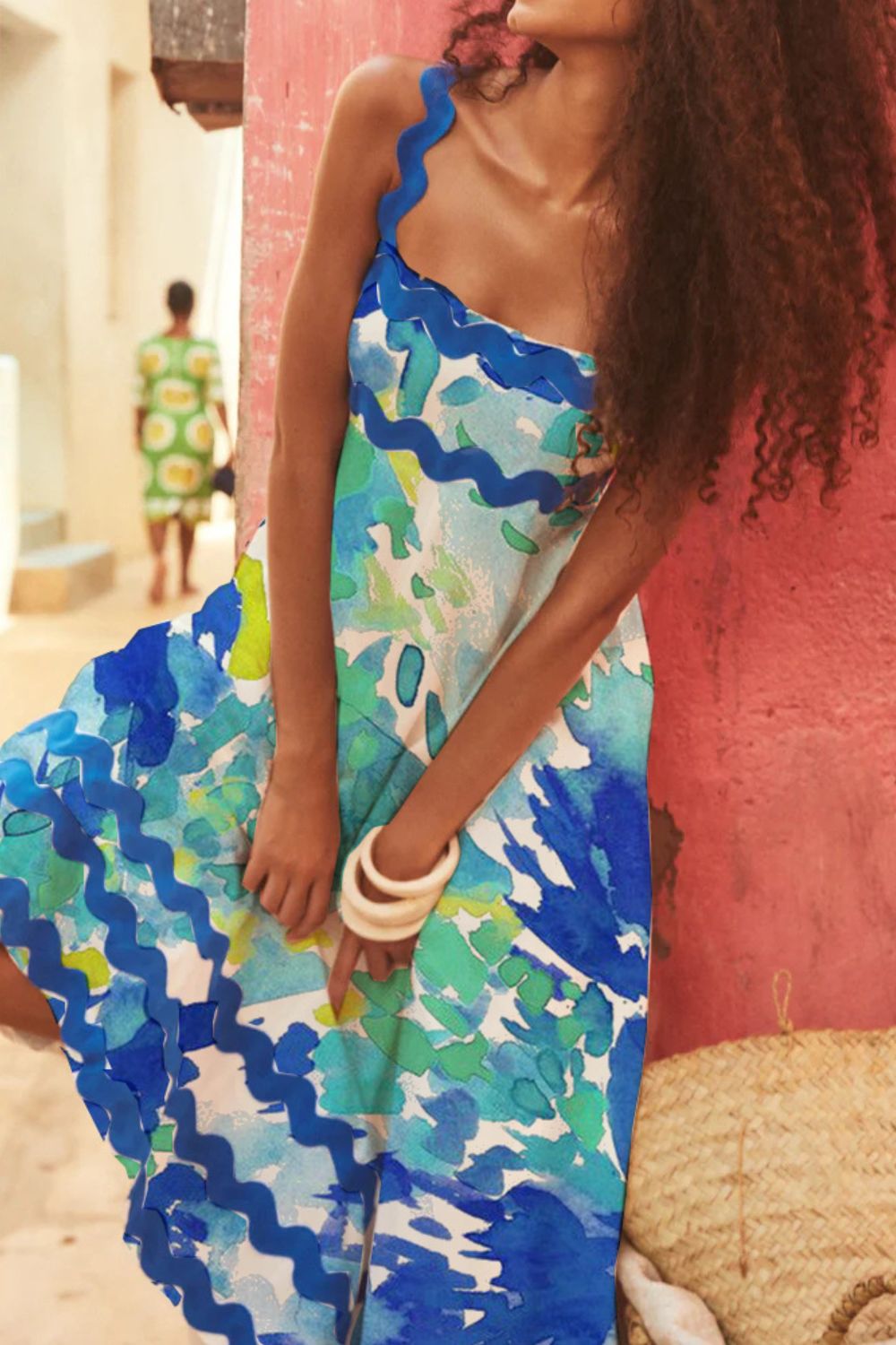 Printed Square Neck Wide Strap Dress OutfitFlow