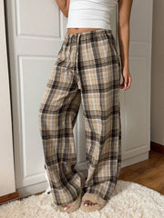 Outfit Flow - Drawstring Plaid Wide Leg Pants