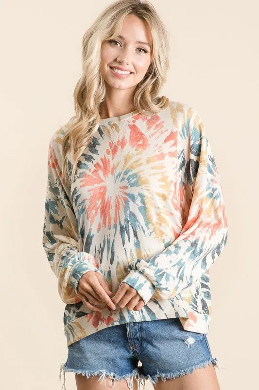 BiBi Tie Dye Print Terry Pull Over OutfitFlow