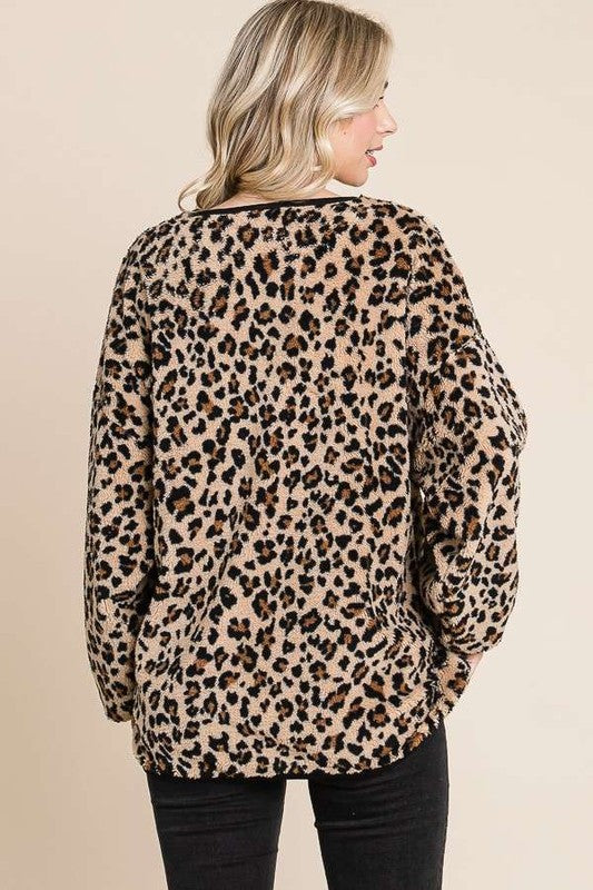 Outfit Flow - Culture Code Leopard Faux Fur Round Neck Top