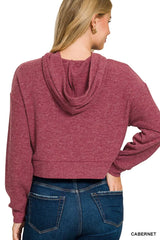 Zenana Drop Shoulder Ribbed Crop Hoodie OutfitFlow