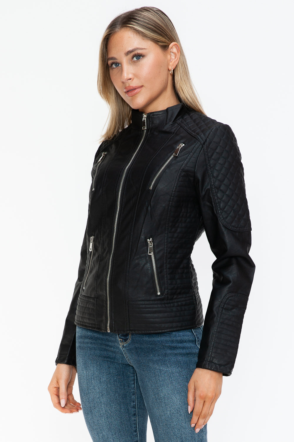 Outfit Flow - Snobbish Faux Leather Zip Up Mock Neck Jacket