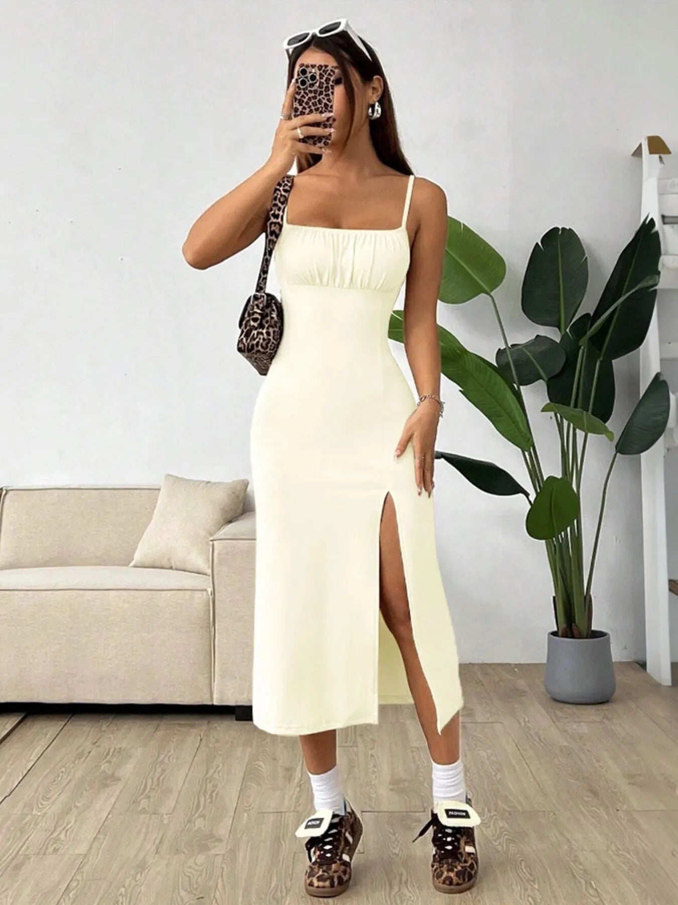 Slit Bodice Midi Cami Dress OutfitFlow