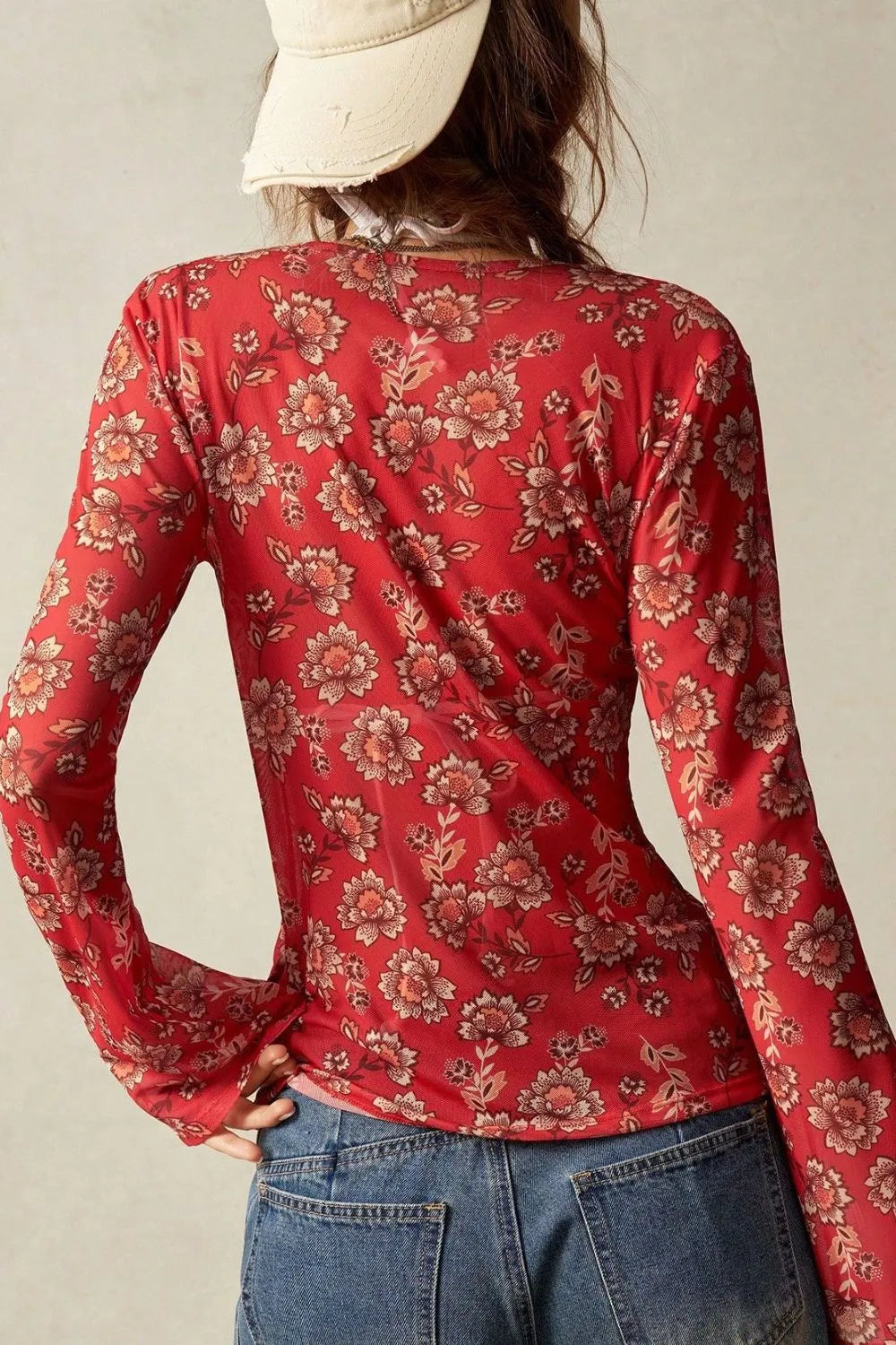 Floral Button-Front Shirt with Bell Sleeves OutfitFlow