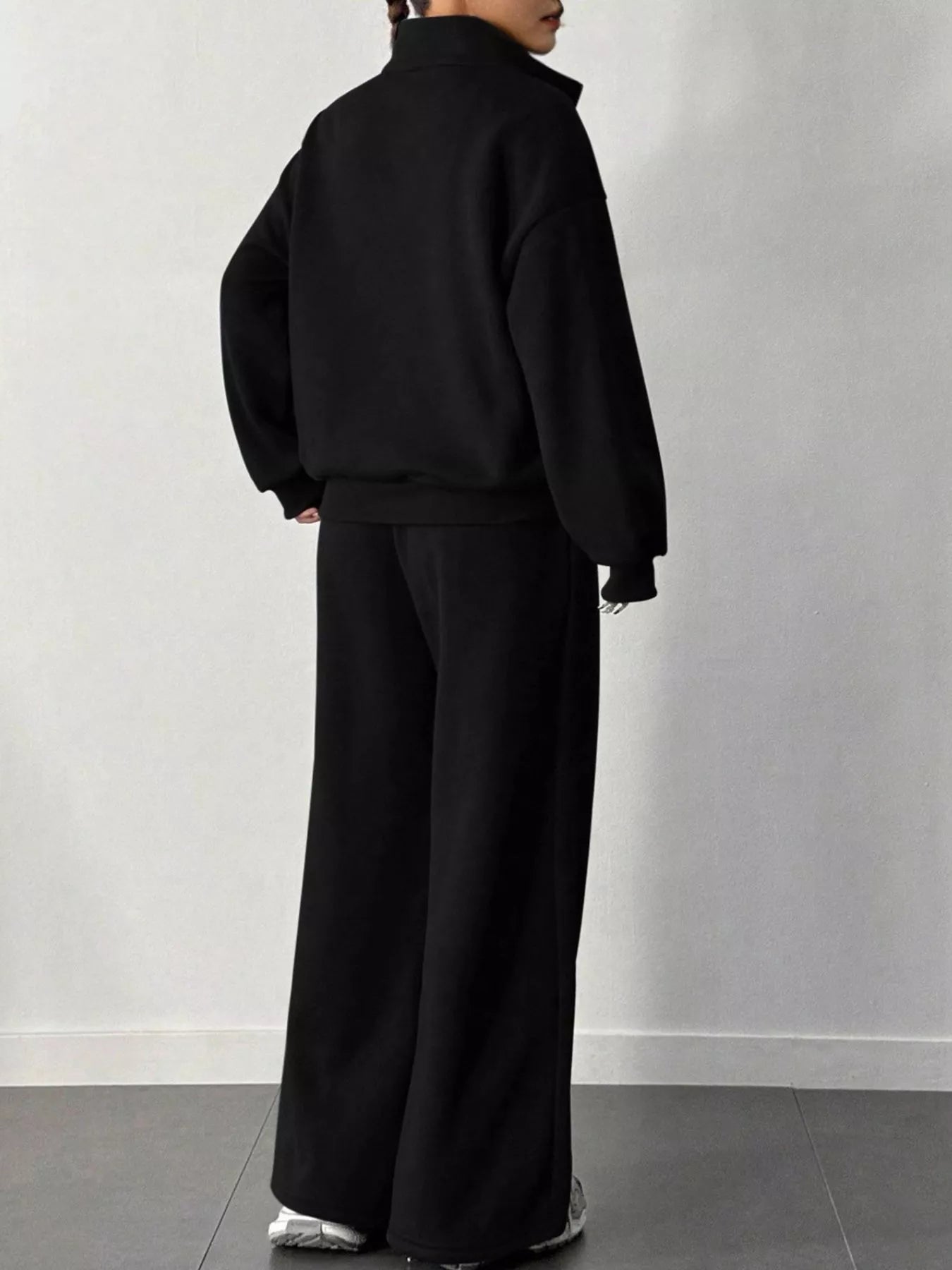 Half-Zip Long Sleeve Sweatshirt and Pants Set OutfitFlow