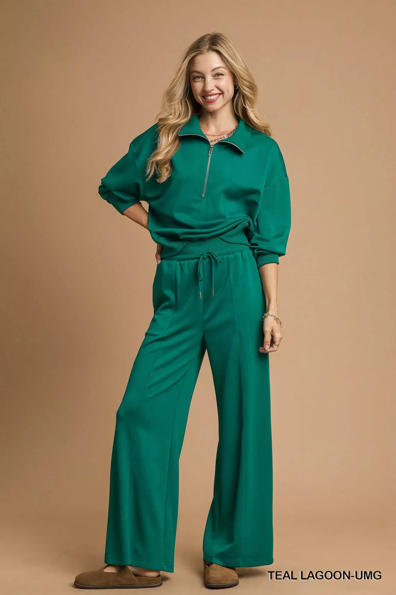 Umgee Half Zip Drop Shoulder Sweatshirt OutfitFlow
