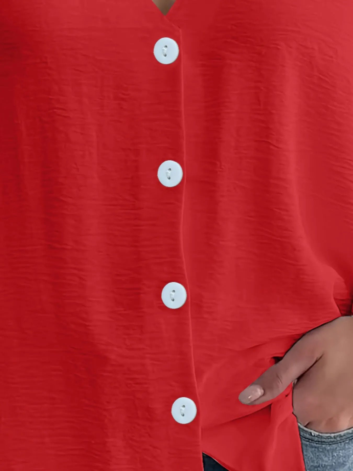 Full Size Casual V-Neck Button Down Relaxed Fit Blouse Plus Size OutfitFlow