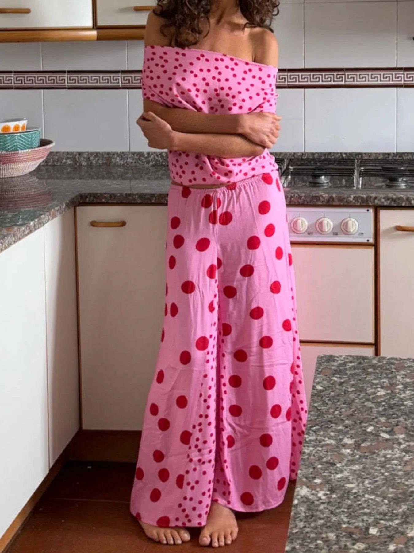 Polka Dot Top and Maxi Skirt Set OutfitFlow