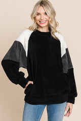 Outfit Flow - Culture Code Color Block Faux Fur Raglan Sleeve Sweatshirt