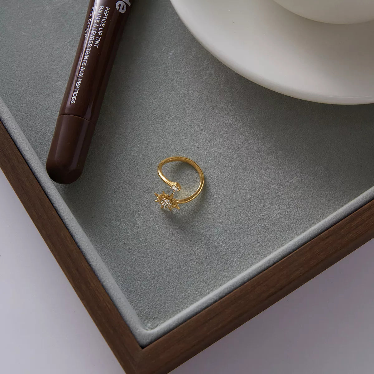 18K Gold-Plated Zircon Sun Bypass Ring OutfitFlow
