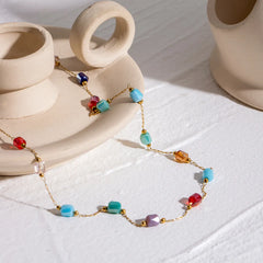 18K Gold-Plated Colorful Glass Bead Necklace OutfitFlow