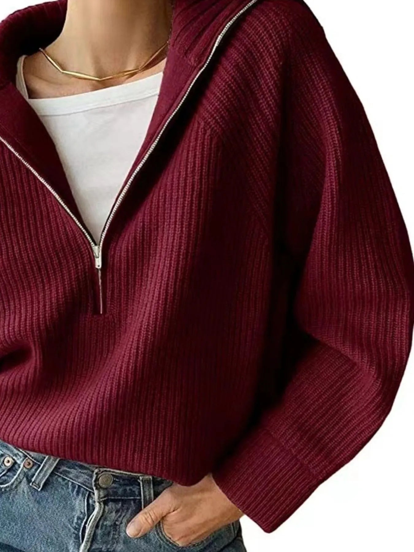 Half-Zip Long Sleeve Sweater OutfitFlow