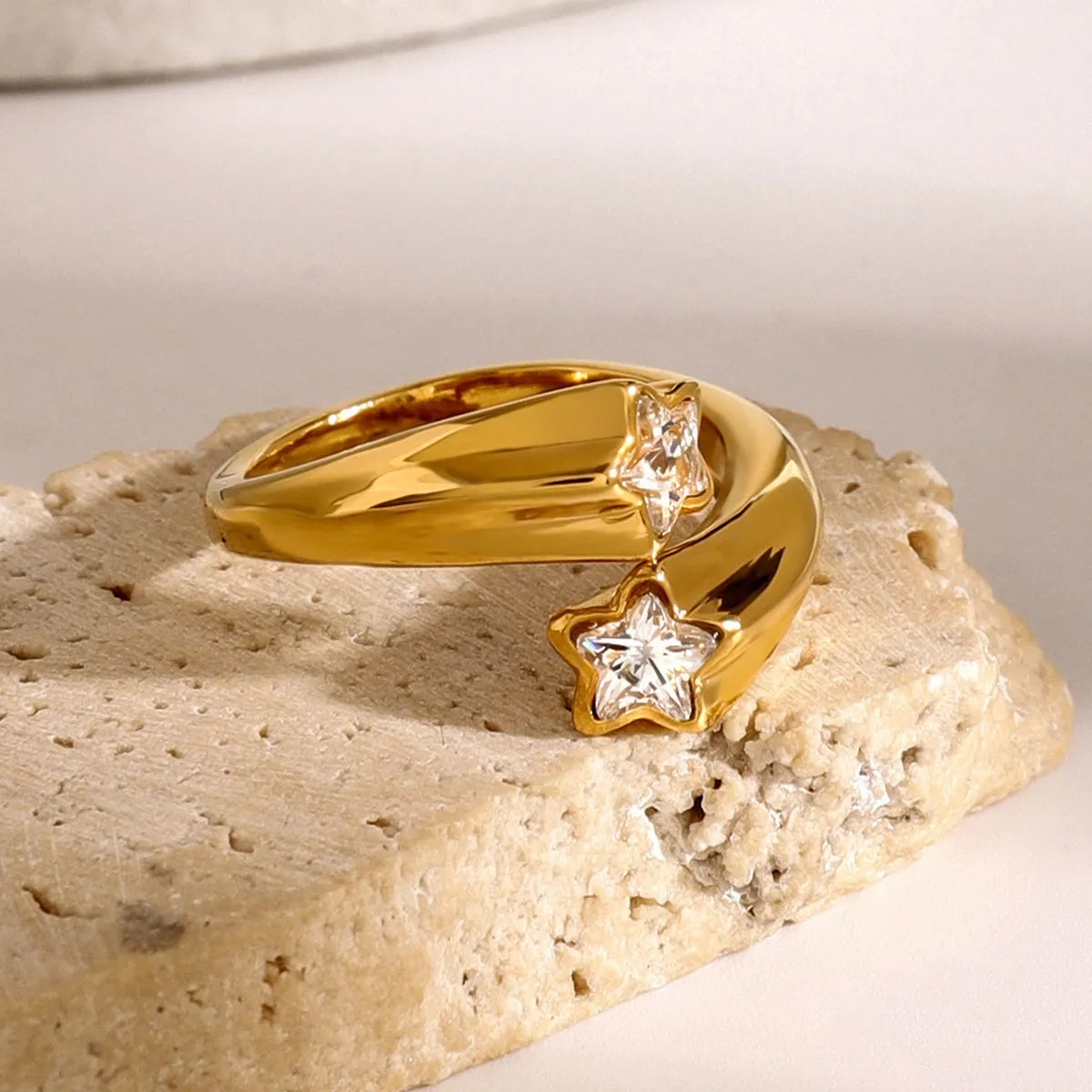 Star Crystal Gold Adjustable Ring Gold One Size OutfitFlow