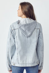 Outfit Flow - RISEN Full Size Distressed Drawstring Hooded Denim Jacket