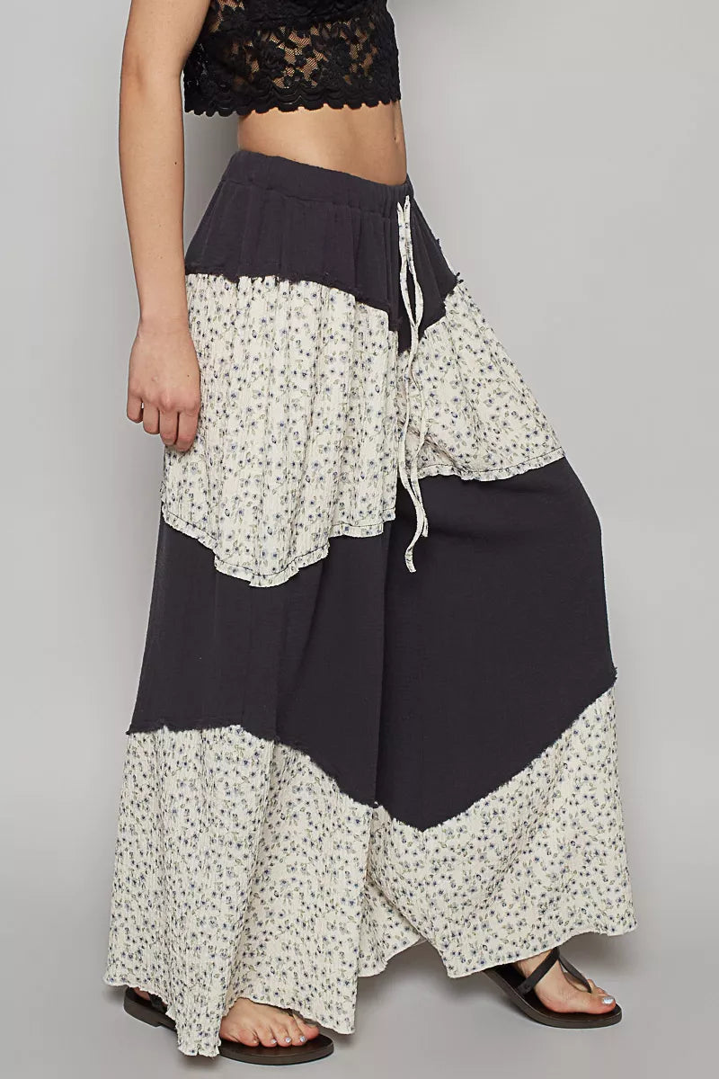 POL Contrast Floral Drawstring Wide Leg Pants OutfitFlow