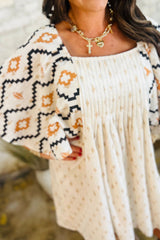 Geometric Square Neck Half Sleeve Mini Dress OutfitFlow