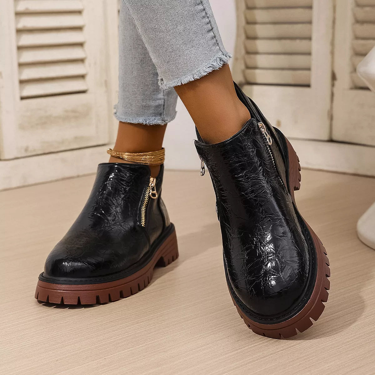 Round Toe Block Heels Boots OutfitFlow