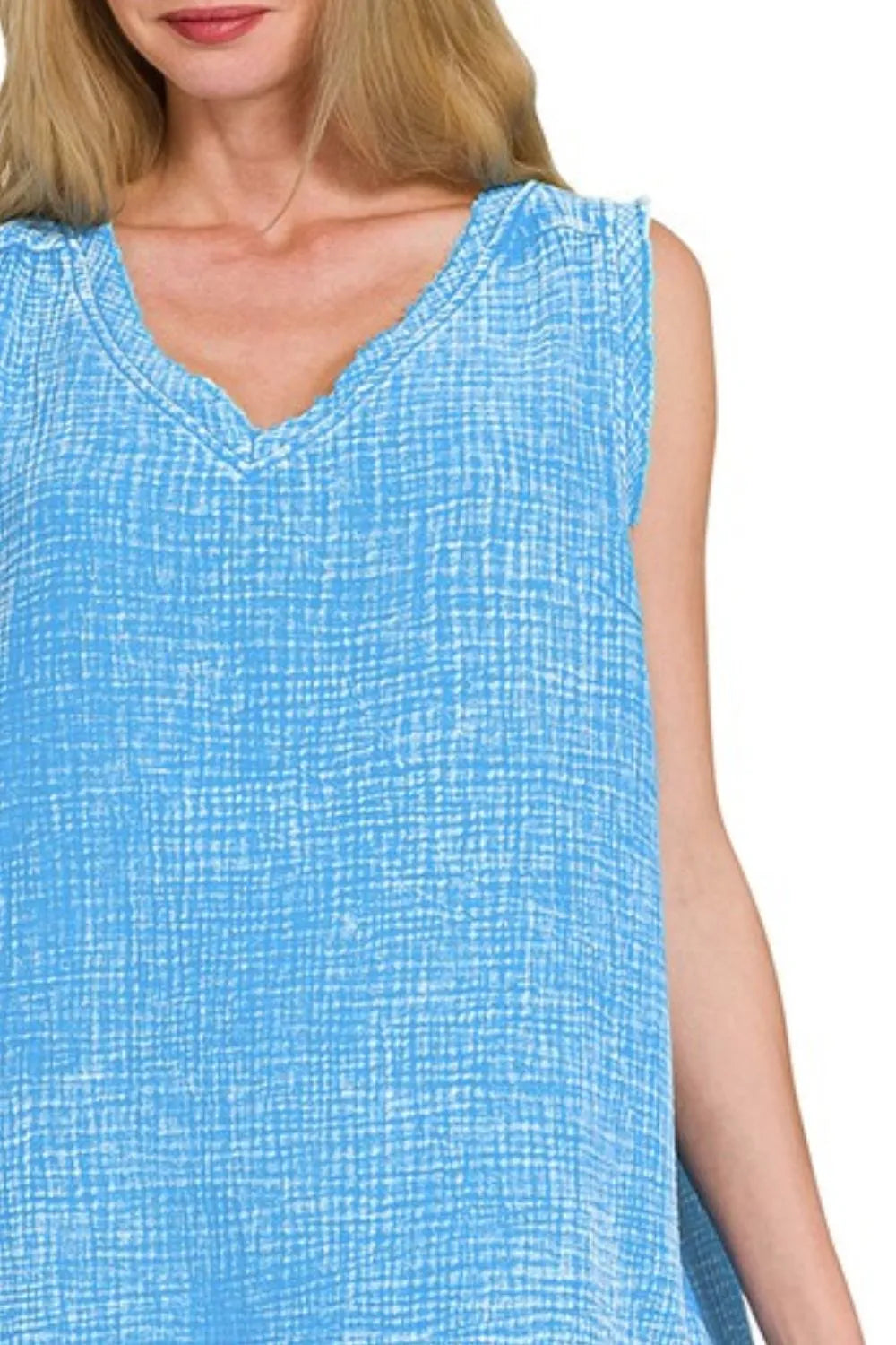 Zenana Double Gauze Raw Edge Acid Washed Tank OutfitFlow