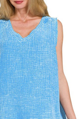 Zenana Double Gauze Raw Edge Acid Washed Tank OutfitFlow