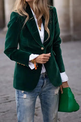 One Button Lapel Collar Long Sleeve Blazer Black Forest Trendsi