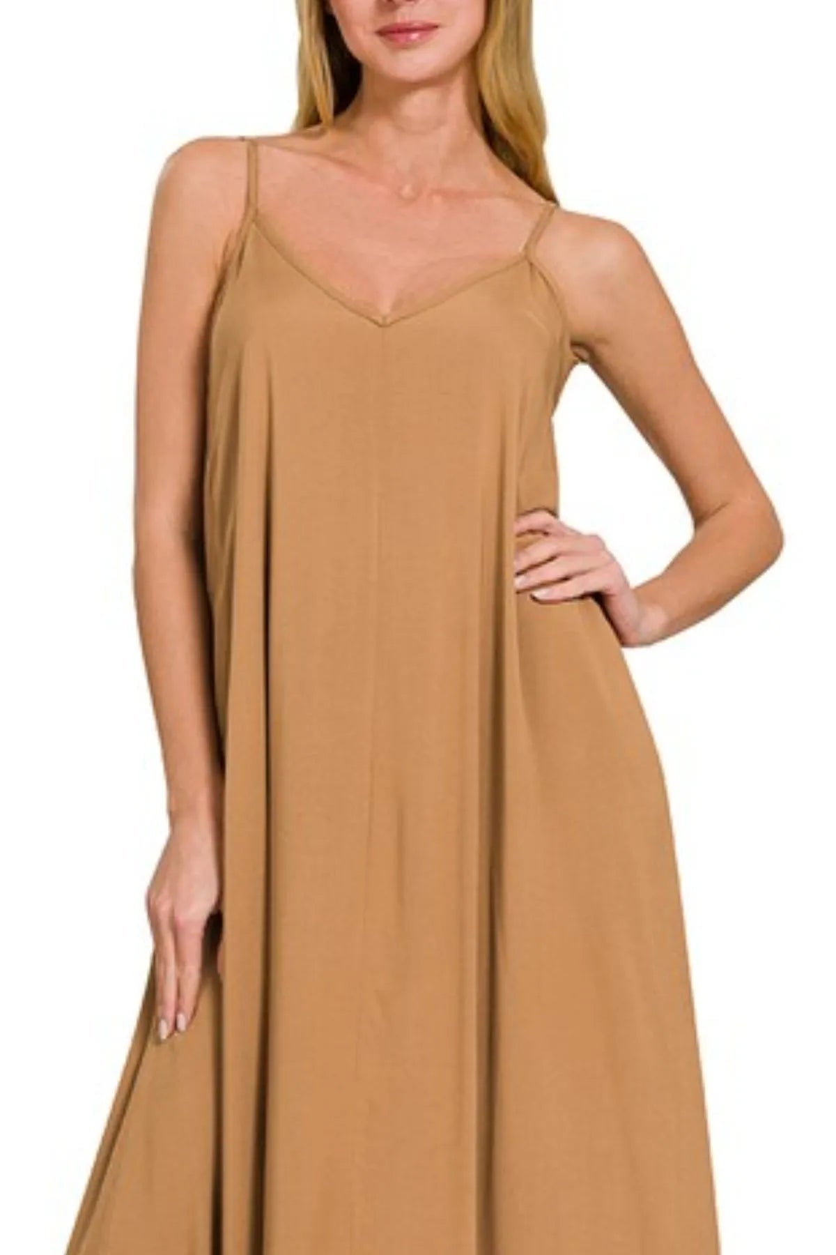 Zenana Woven Arc Hem Cami Dress With Flowy Pockets OutfitFlow