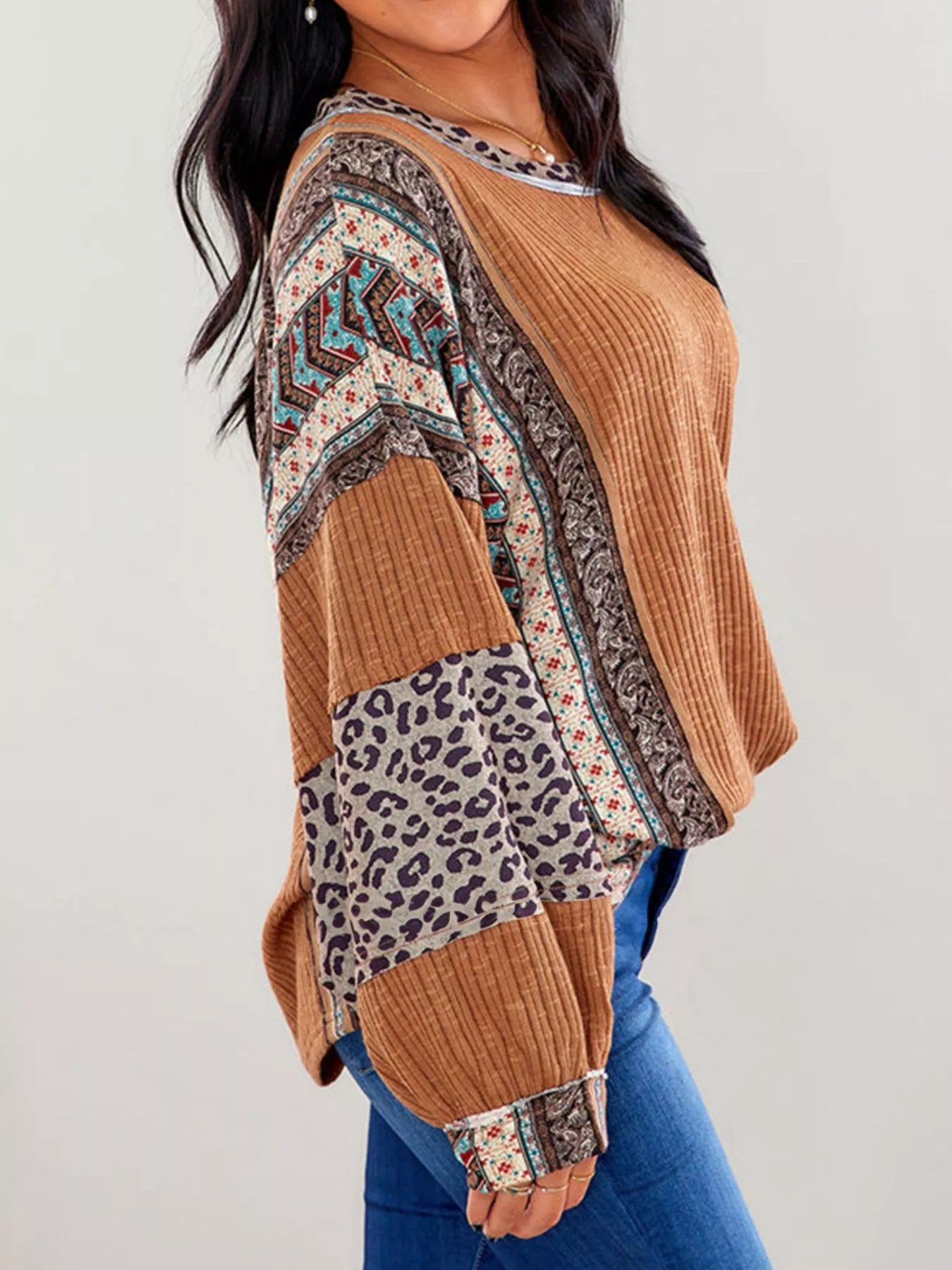 Leopard Color Block Ribbed Top OutfitFlow
