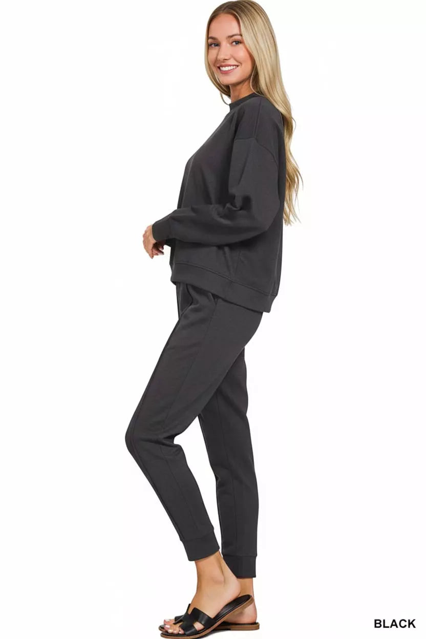 Zenana Scuba Mock Neck Sweatshirt and Joggers Set OutfitFlow