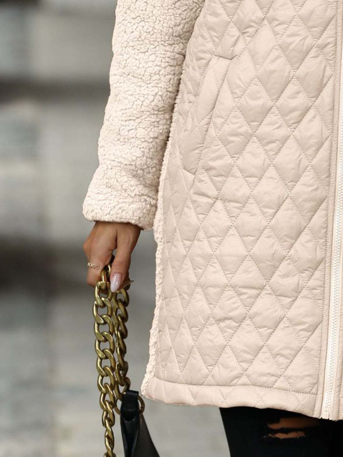 Outfit Flow - Texture Zip Up Long Sleeve Hooded Coat