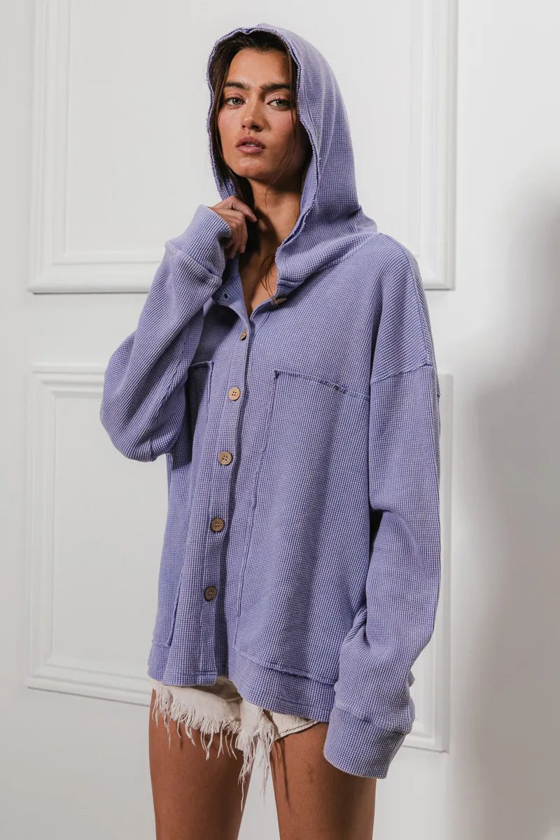BiBi Washed Waffle Thermal Hooded Jacket OutfitFlow