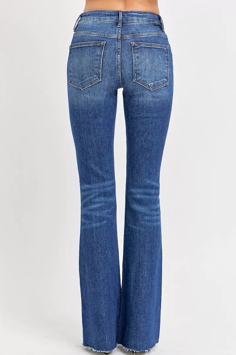RISEN Full Size Distressed Mid Rise Flare Jeans Plus Size OutfitFlow