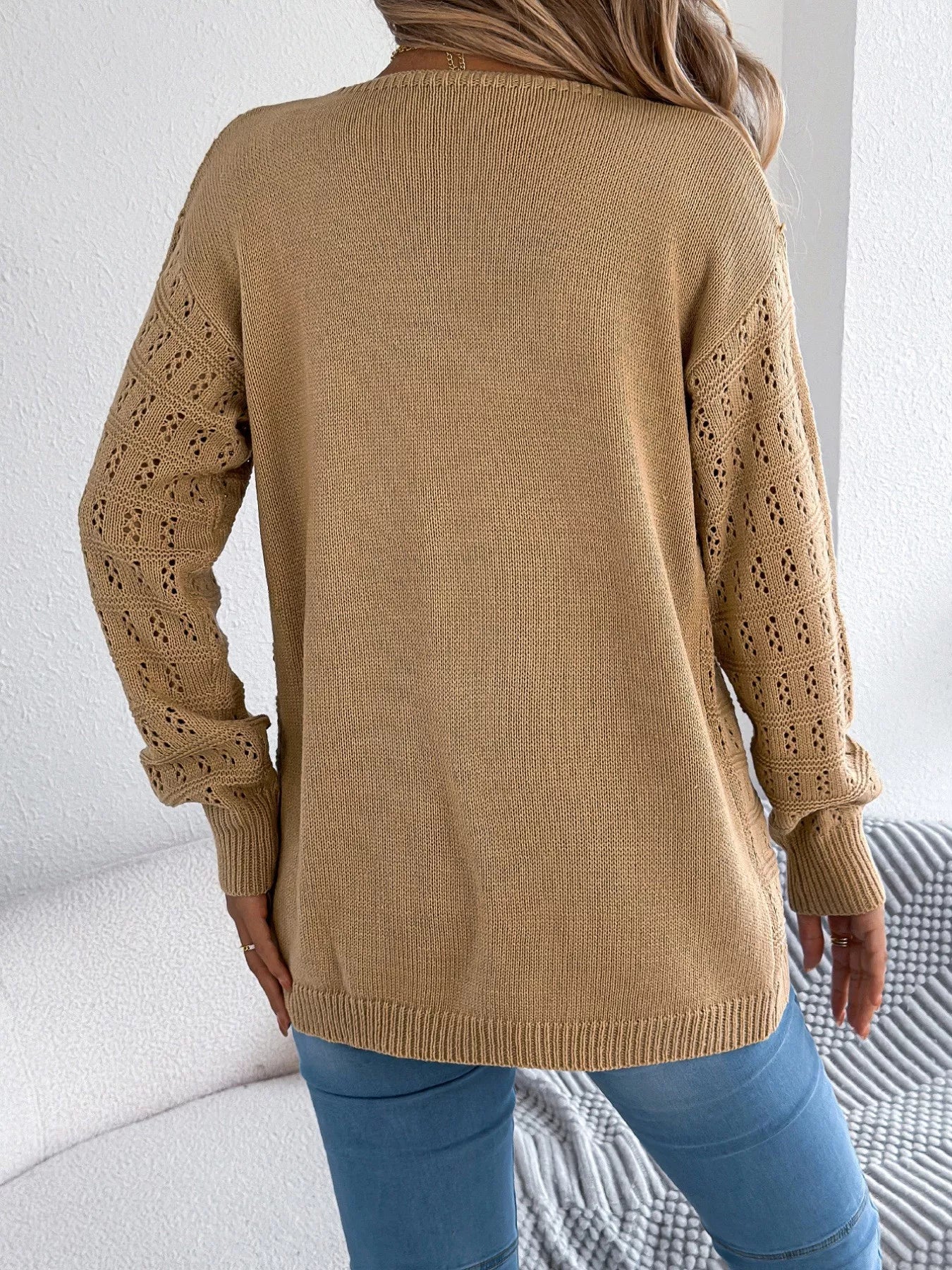 Open-Front Crochet Knit Cardigan OutfitFlow