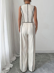 Contrast Trim V-Neck Vest and Pants Set OutfitFlow